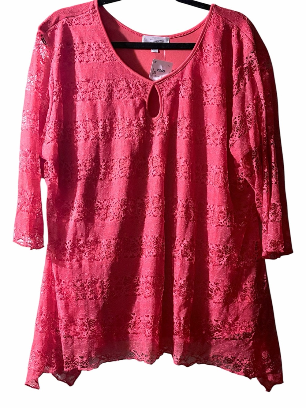 NWT Plus Size Coral 3/4 Sleeve Lace Top 3X